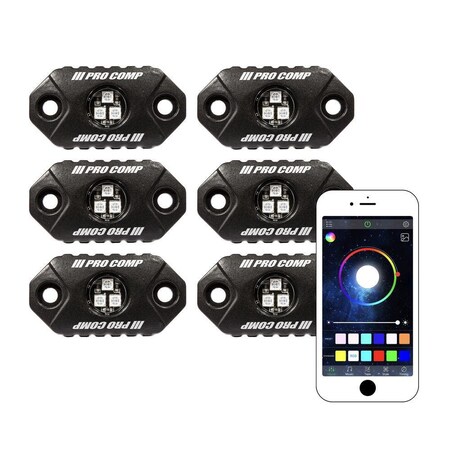 Smittybilt 18C WRANGLER JL 4DR INNER FENDER LINER KIT; BLACK; ALUMINUM; W/PRO COMP RGB 6 LED 9W ROCK LIGHT KIT 77984-4D-RGBLKIT